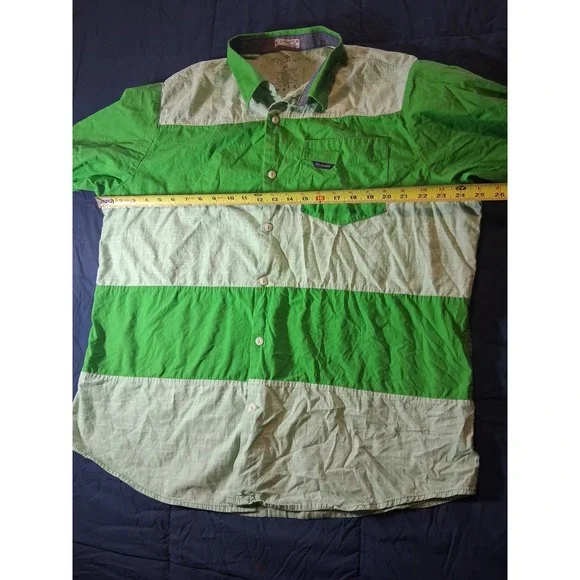Rocawear Mens 2XL Green Striped Short Sleeve Button Up Shirt Cotton Slub Poplin - Picture 2 of 6